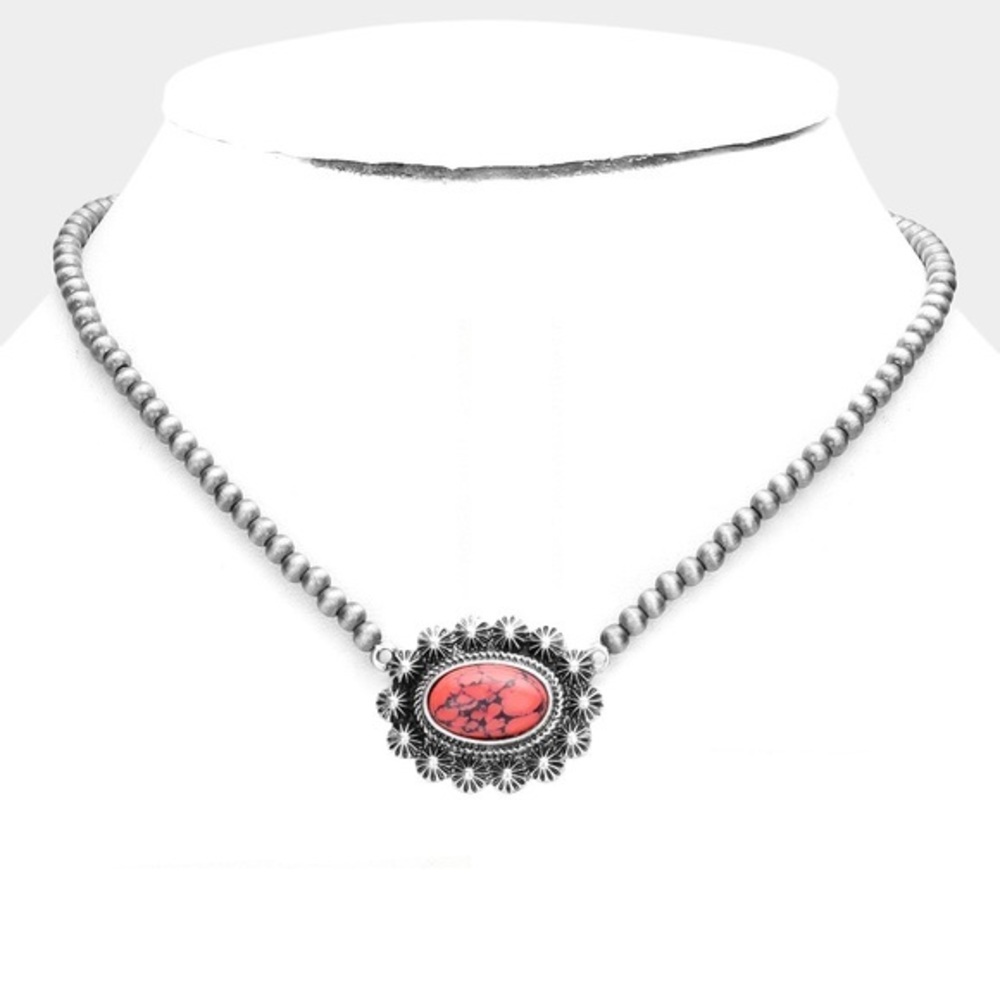 Antique silver stone necklace